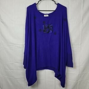 Odile Womens Blue Dolman Sleeve Shark Bite Hem Lagon Look Tunic Top One Size‎